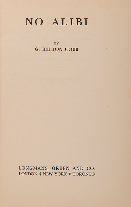 First edition of No Alibi by Geoffrey Belton Cobb, the author's first book.