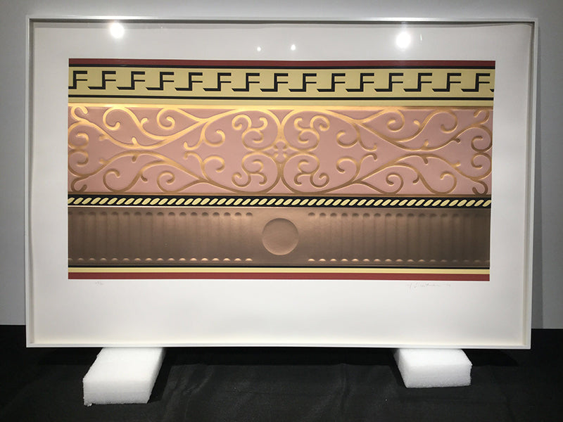 Roy Lichtenstein, Entablature II, from Entablature Series, 1976, screenprint in colours with embossing and collage of gloss copper and mat pink metallic foil, signed by the artist, from the edition of 30, on Rives BFK paper