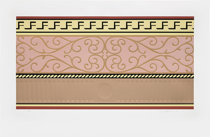 Roy Lichtenstein, Entablature II, from Entablature Series, 1976, screenprint in colours with embossing and collage of gloss copper and mat pink metallic foil, signed by the artist, from the edition of 30, on Rives BFK paper