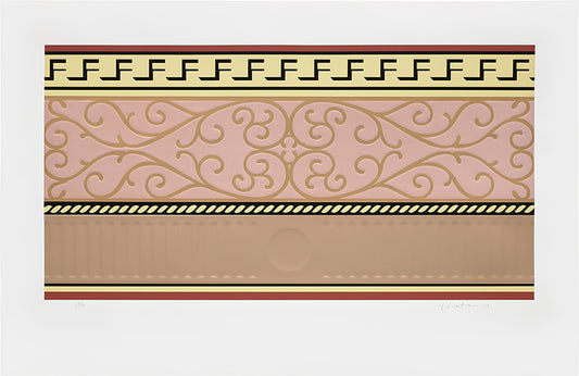 Roy Lichtenstein, Entablature II, from Entablature Series, 1976, screenprint in colours with embossing and collage of gloss copper and mat pink metallic foil, signed by the artist, from the edition of 30, on Rives BFK paper