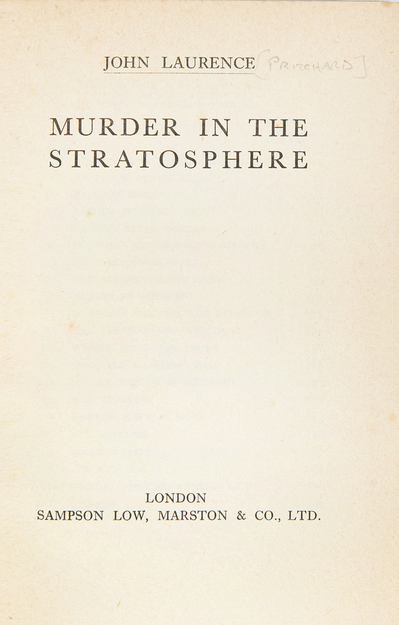 First edition of Murder in the Stratosphere by John Laurence, in the original dustjacket.