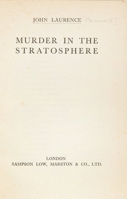 First edition of Murder in the Stratosphere by John Laurence, in the original dustjacket.