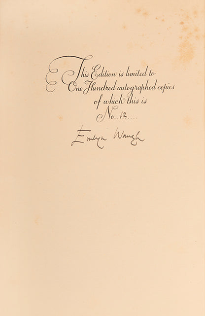 First edition of Wine in Peace and War by Eveleyn Waugh, one of 100 copies signed by the author