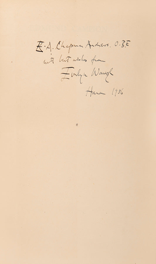 First edition of Edmund Campion by Evelyn Waugh, inscribed by the author.