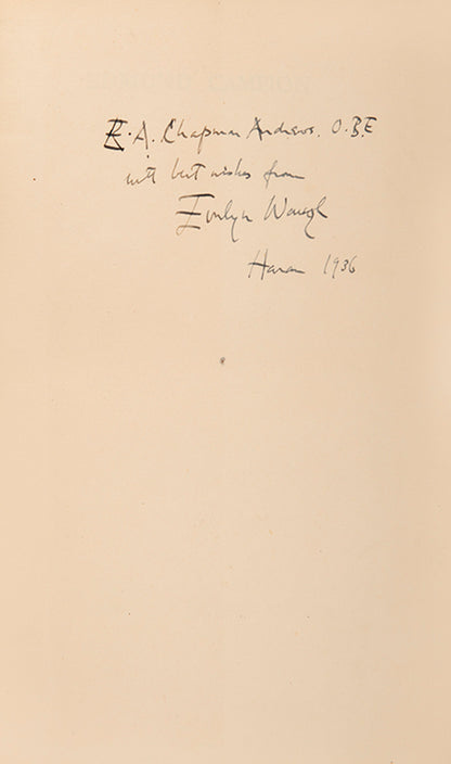 First edition of Edmund Campion by Evelyn Waugh, inscribed by the author.