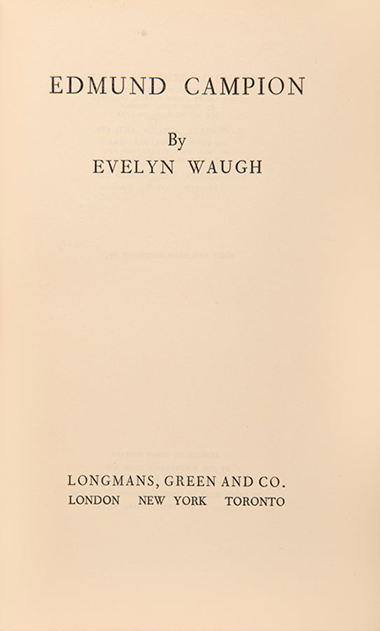 First edition of Edmund Campion by Evelyn Waugh, inscribed by the author.