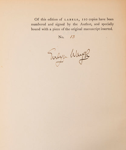 First edition of Labels by Evelyn Waugh, one of 110 copies signed by the author.