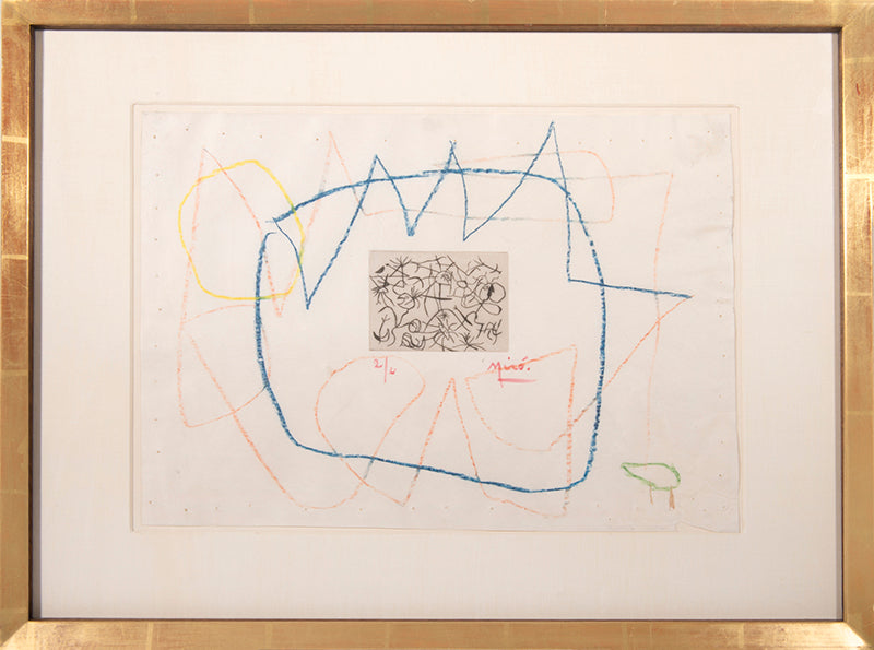 Joan Miro, Stars and Dancers, 1938, etching with hand-colouring, signed by the artist, on vellum