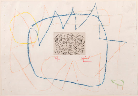 Joan Miro, Stars and Dancers, 1938, etching with hand-colouring, signed by the artist, on vellum