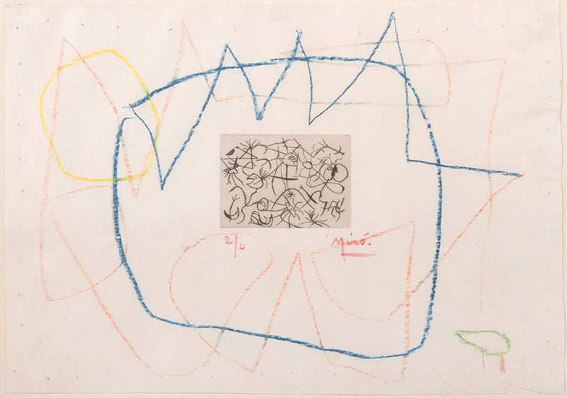 Joan Miro, Stars and Dancers, 1938, etching with hand-colouring, signed by the artist, on vellum