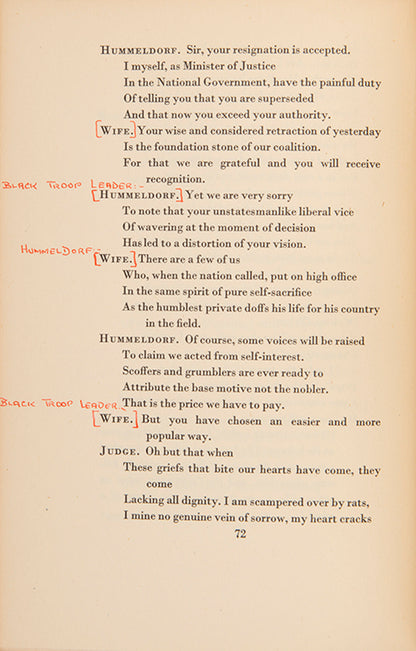 Inscribed first edition of Spender's first play, an expressionist, anti-fascist drama in verse, inscribed at the end of its initial run at Unity Theatre.