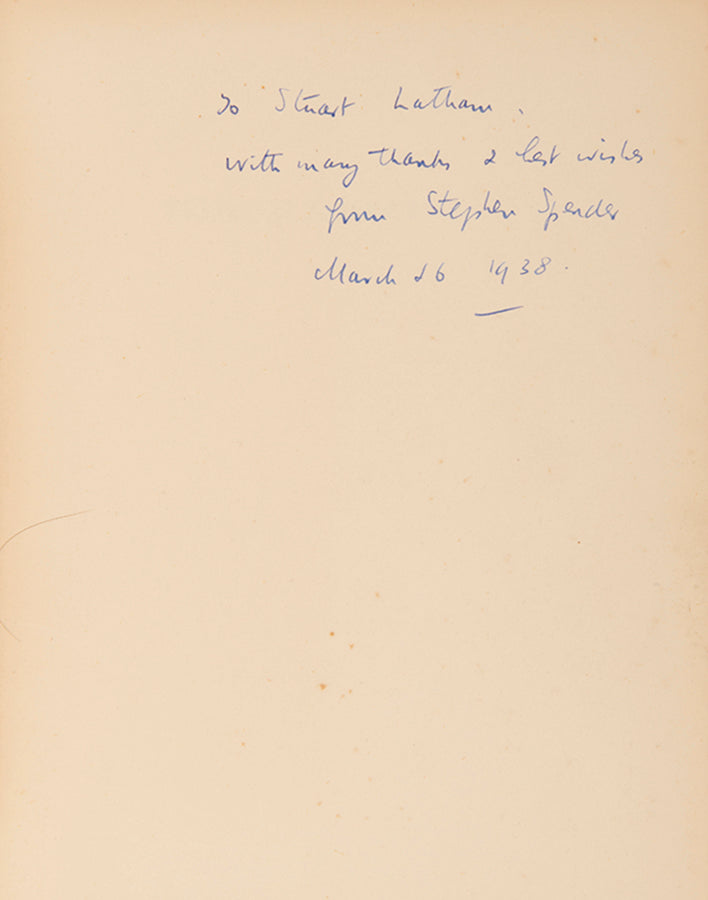 Inscribed first edition of Spender's first play, an expressionist, anti-fascist drama in verse, inscribed at the end of its initial run at Unity Theatre.