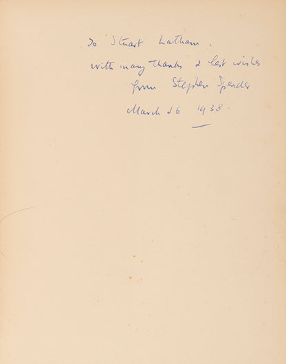 Inscribed first edition of Spender's first play, an expressionist, anti-fascist drama in verse, inscribed at the end of its initial run at Unity Theatre.