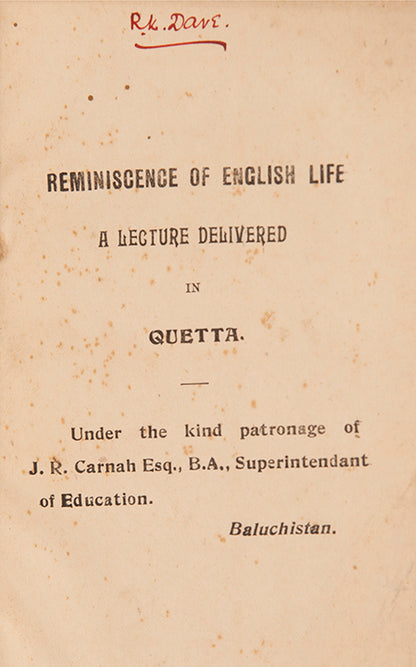 A rare printing of a lecture given by Sushila Devi printed in Lahore in 1910.
