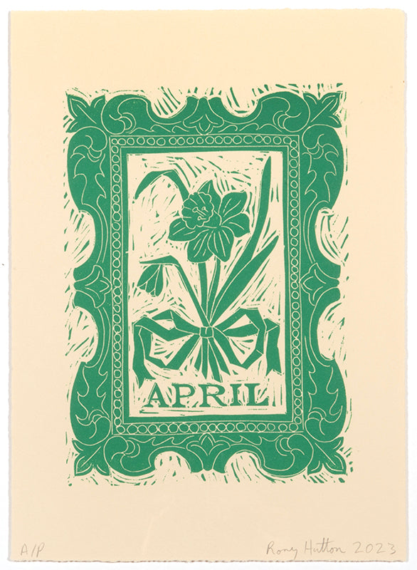 Rory Hutton, Months of the Year, Green, 2023, complete set of twelve linocuts, signed by the artist, from the edition of 25, on wove paper