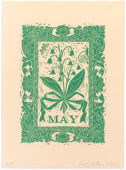 Rory Hutton, Months of the Year, Green, 2023, complete set of twelve linocuts, signed by the artist, from the edition of 25, on wove paper