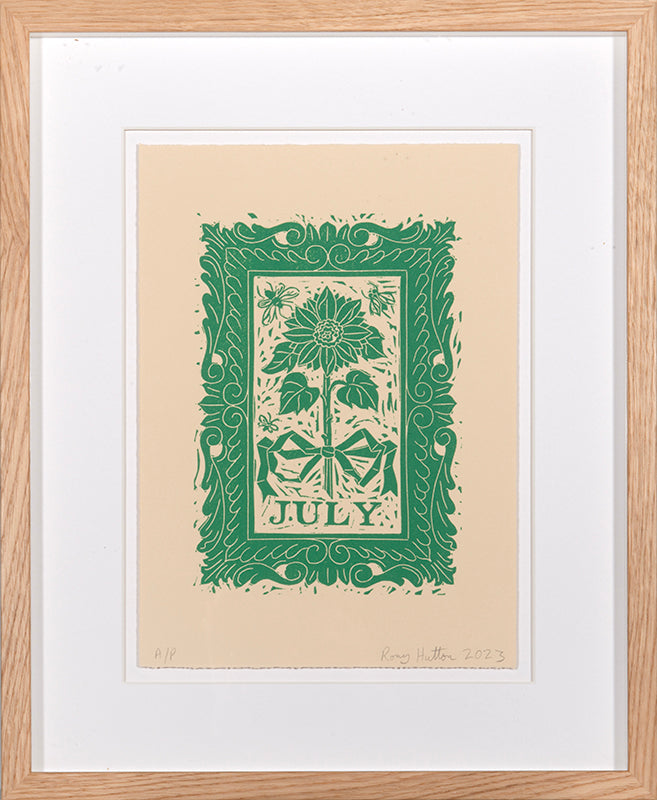 Rory Hutton, Months of the Year, Green, 2023, complete set of twelve linocuts, signed by the artist, from the edition of 25, on wove paper