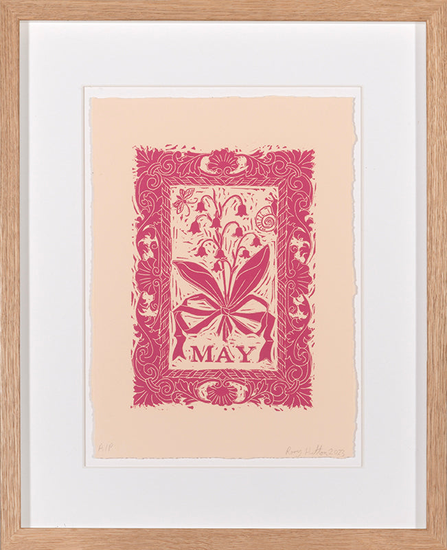 Rory Hutton, Months of the Year, Pink, 2023, complete set of twelve linocuts, signed by the artist, from the edition of 25, on wove paper