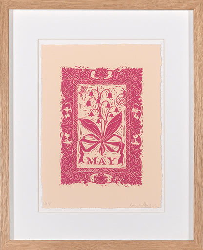 Rory Hutton, Months of the Year, Pink, 2023, complete set of twelve linocuts, signed by the artist, from the edition of 25, on wove paper