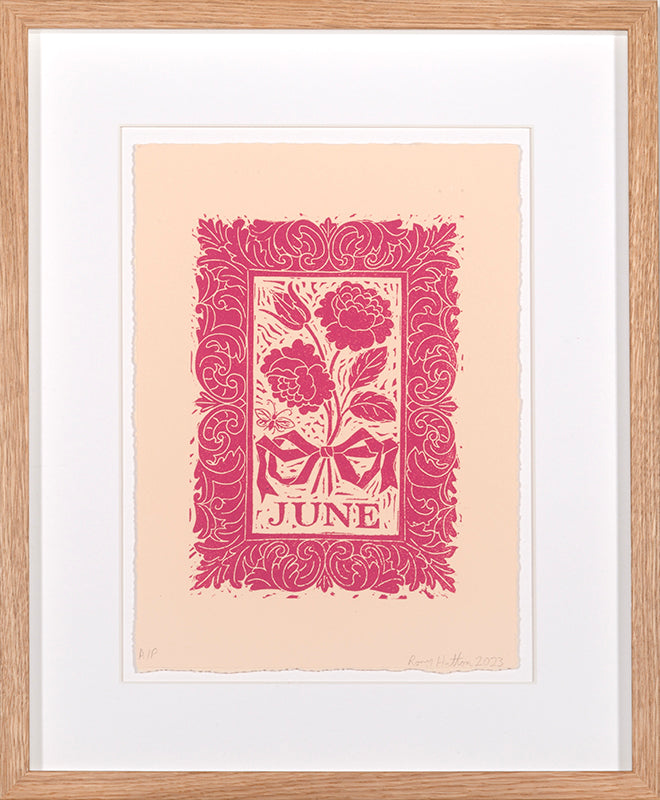 Rory Hutton, Months of the Year, Pink, 2023, complete set of twelve linocuts, signed by the artist, from the edition of 25, on wove paper
