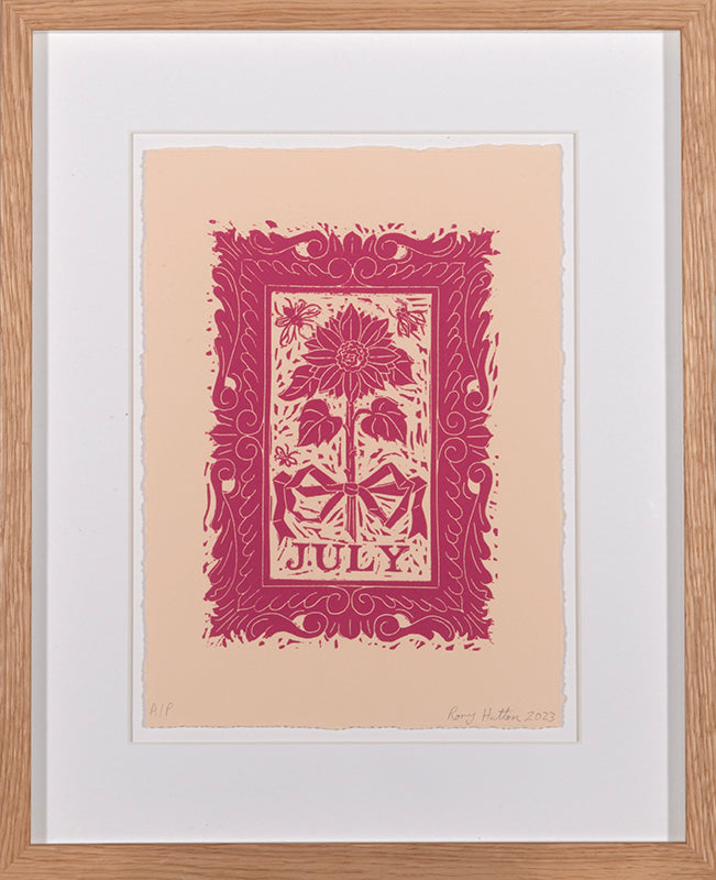 Rory Hutton, Months of the Year, Pink, 2023, complete set of twelve linocuts, signed by the artist, from the edition of 25, on wove paper