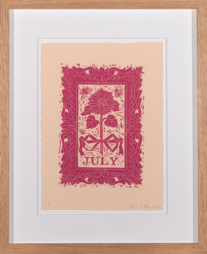 Rory Hutton, Months of the Year, Pink, 2023, complete set of twelve linocuts, signed by the artist, from the edition of 25, on wove paper