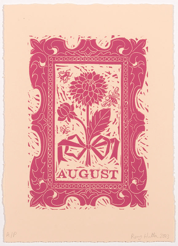 Rory Hutton, Months of the Year, Pink, 2023, complete set of twelve linocuts, signed by the artist, from the edition of 25, on wove paper