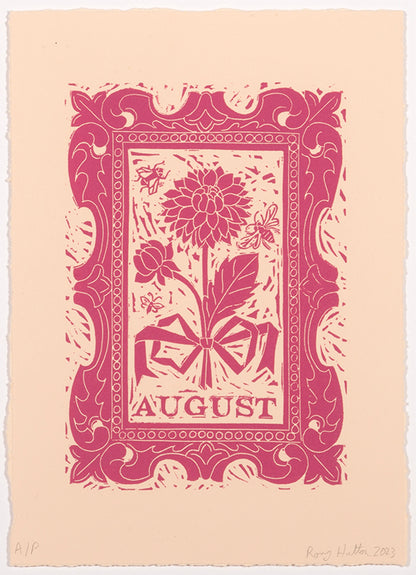 Rory Hutton, Months of the Year, Pink, 2023, complete set of twelve linocuts, signed by the artist, from the edition of 25, on wove paper