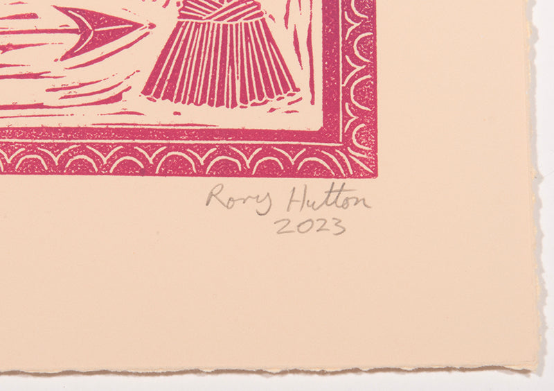 Rory Hutton, Potting Shed II Pink Purple Ombré, 2023, linocut printed in colours, signed by the artist, from the edition of 15, on wove paper