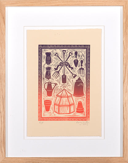 Rory Hutton, Potting Shed I Orange Purple Ombré, 2023, linocut printed in colours, signed by the artist, from the edition of 15, on wove paper