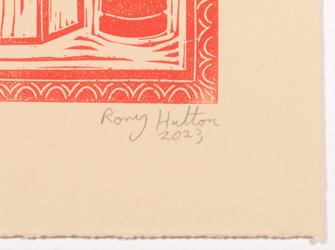 Rory Hutton, Potting Shed I Orange Purple Ombré, 2023, linocut printed in colours, signed by the artist, from the edition of 15, on wove paper