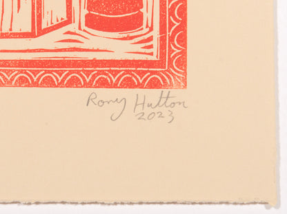Rory Hutton, Potting Shed I Orange Purple Ombré, 2023, linocut printed in colours, signed by the artist, from the edition of 15, on wove paper