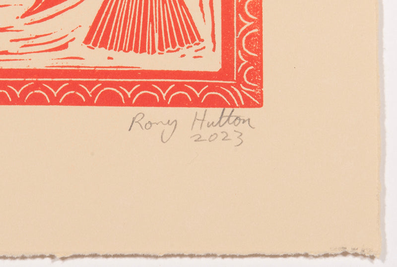 Rory Hutton, Potting Shed II Orange Purple Ombré, 2023, linocut printed in colours, signed by the artist, from the edition of 15, on wove paper