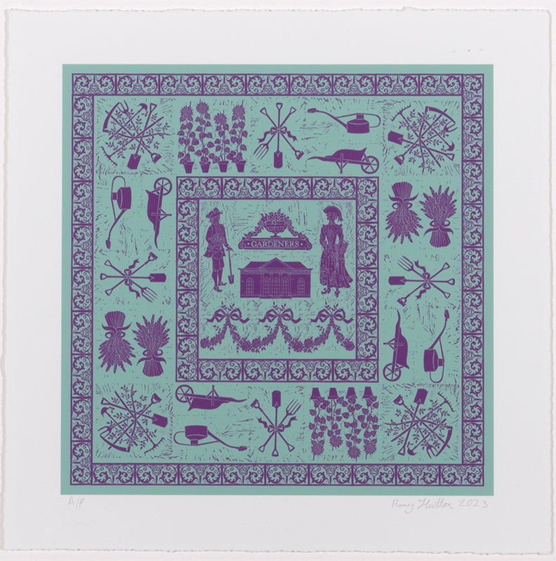 Rory Hutton, Gardeners, 2023, giclee printed in colours, signed by the artist, from the edition of 30, on wove paper