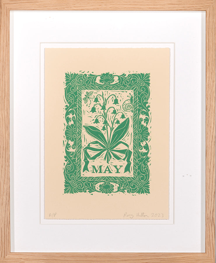 Rory Hutton, May, from Months of the Year, Green, 2023, linocut printed in colours, signed by the artist, from the edition of 25, on wove paper