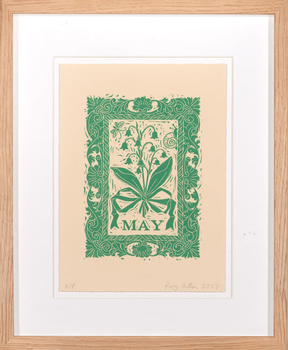 Rory Hutton, May, from Months of the Year, Green, 2023, linocut printed in colours, signed by the artist, from the edition of 25, on wove paper