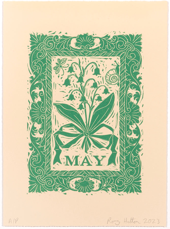 Rory Hutton, May, from Months of the Year, Green, 2023, linocut printed in colours, signed by the artist, from the edition of 25, on wove paper