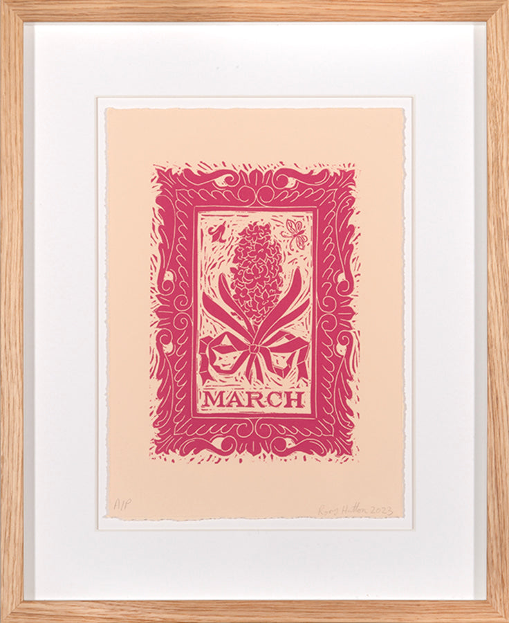 Rory Hutton, March, from Months of the Year, Pink, 2023, linocut printed in colours, signed by the artist, from the edition of 25, on wove paper