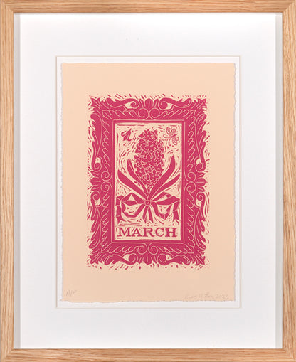 Rory Hutton, March, from Months of the Year, Pink, 2023, linocut printed in colours, signed by the artist, from the edition of 25, on wove paper
