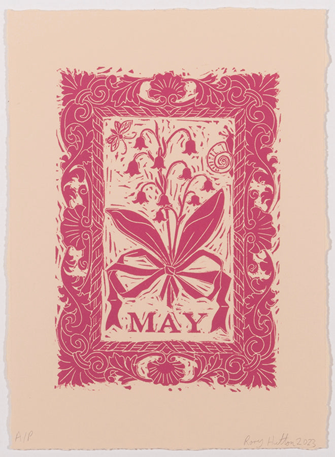 Rory Hutton, May, from Months of the Year, Pink, 2023, linocut printed in colours, signed by the artist, from the edition of 25, on wove paper