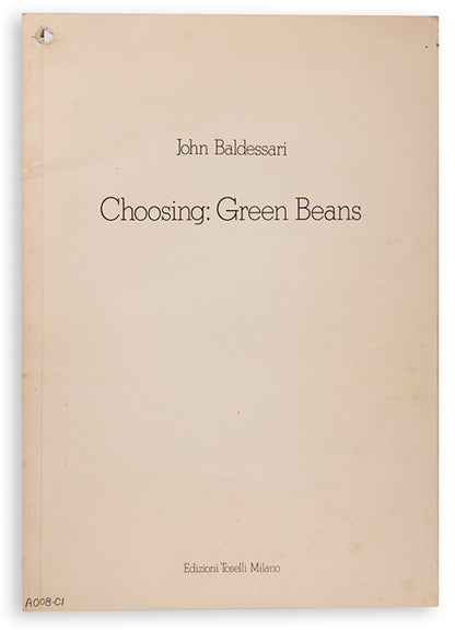 An exhibited copy of this highlight among 1970s conceptual artists' books. In the introduction, John Baldessari explains that Choosing Green Beans documents a game devised for two players.