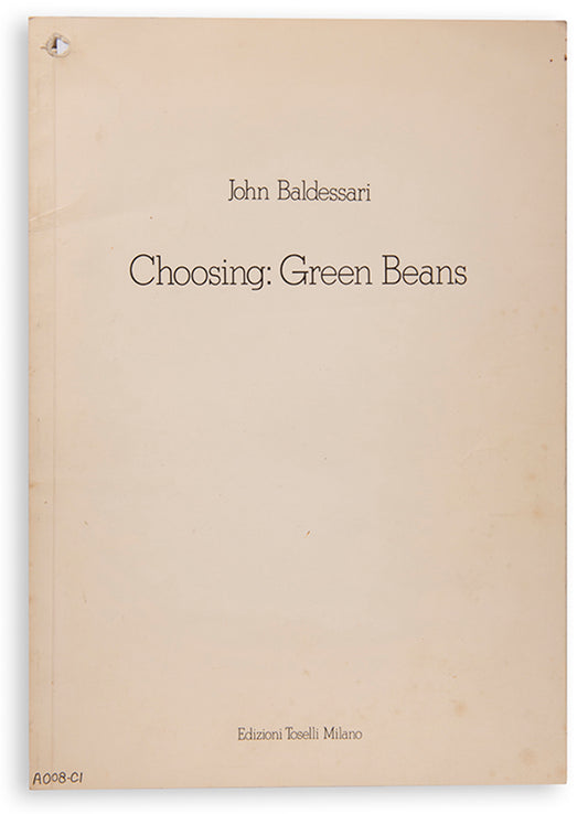 An exhibited copy of this highlight among 1970s conceptual artists' books. In the introduction, John Baldessari explains that Choosing Green Beans documents a game devised for two players.