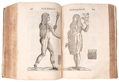 The edition princeps of Aldrovandi Ullise's Ornithologiae, a celebrated treatise on birds illustrated with woodcuts.