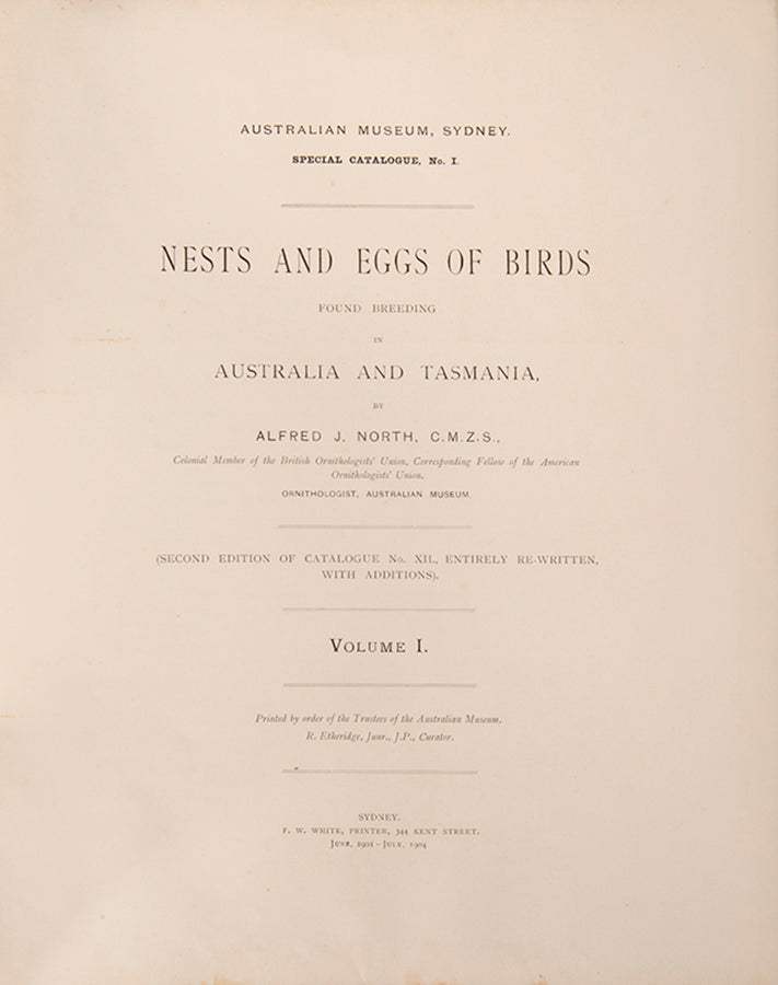 The enlarged second edition of North's comprehensive survey of the birds' nests and eggs of Australia and Tasmania, in the original printed wrappers.