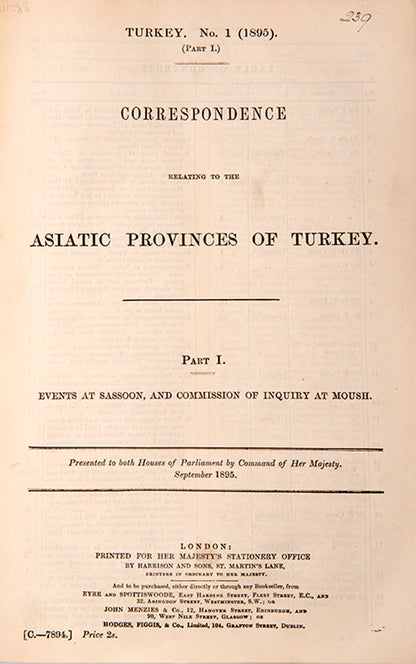 Papers concerning the investigation committee composed of French, British, and Russian representatives sent to Sasun