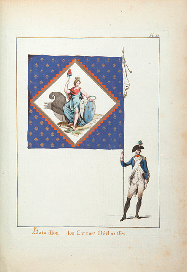 Collection des drapeaux faits by Vieilh de Varennes and Jean-Michel Moreau, one of the rarest 18th-century French illustrated books with contemporary revolutionary provenance.
