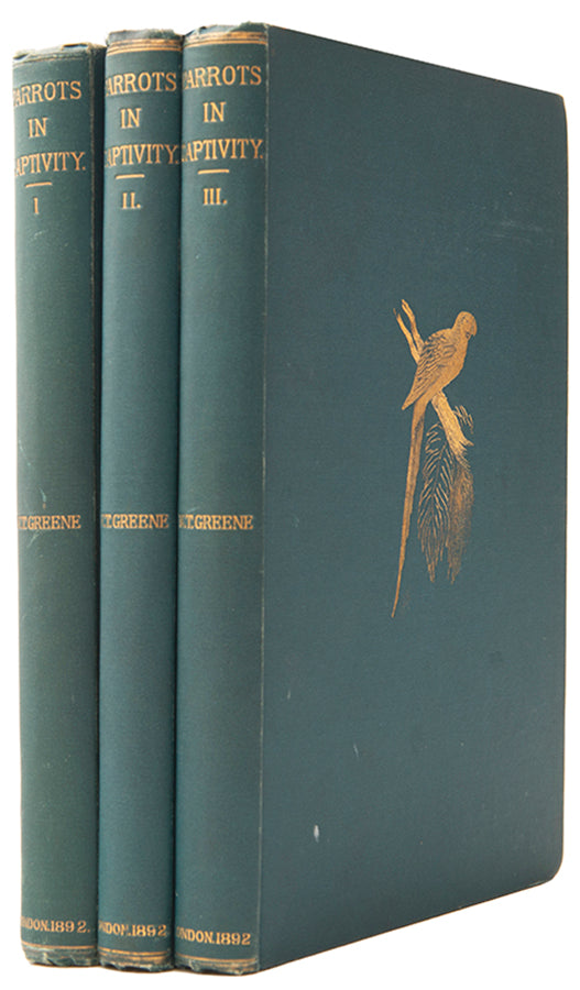 The first edition of Greene's Parrots in Captivity, the first book to deal exclusively with the subject matter, illustrated with 81 colour plates.