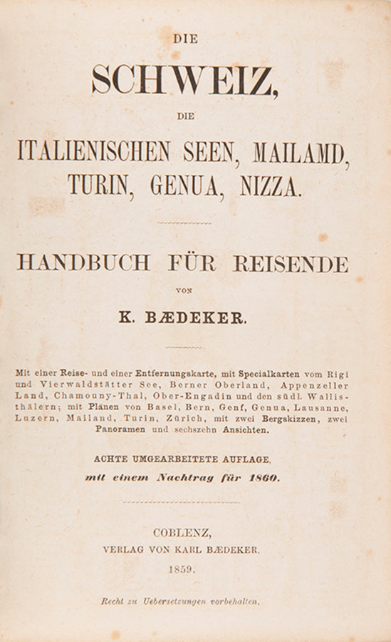 This is one of the earlier Baedekers with the attractive coloured panoramas and the engraved views.