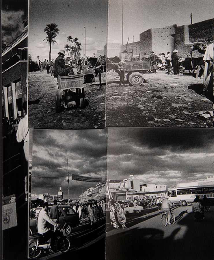 In 1989, Moriyama Daido spent some time in a rented apartment in Paris when a Tokyo gallery owner suggested he travel to Morocco. Marrakech comprises two books bound one above the other; this allows the viewer to assemble different combinations of images as the pages are turned.