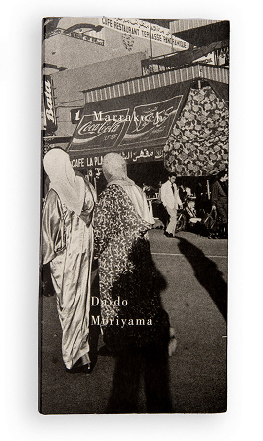 In 1989, Moriyama Daido spent some time in a rented apartment in Paris when a Tokyo gallery owner suggested he travel to Morocco. Marrakech comprises two books bound one above the other; this allows the viewer to assemble different combinations of images as the pages are turned.